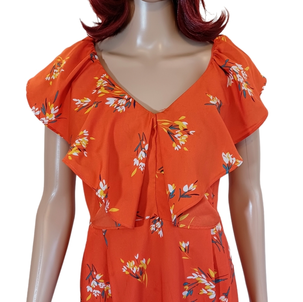 Emma & Michele Orange Floral Dress Size 8 - Picture 4 of 9